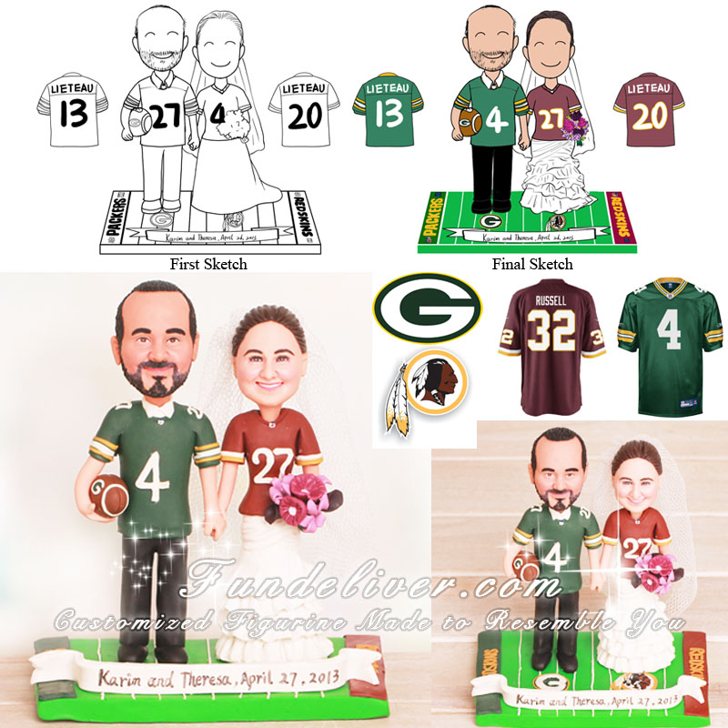 Washington Redskins and Green Bay Packers Football Wedding Cake Toppers